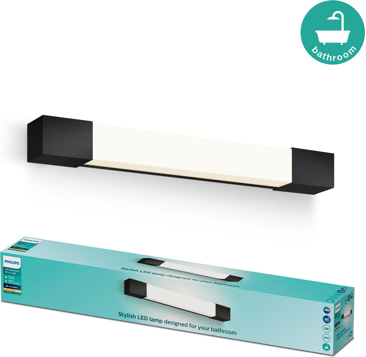 Philips Rover 8720169300255 Plafonnier LED pour salle de bain 5 W blanc chaud noir