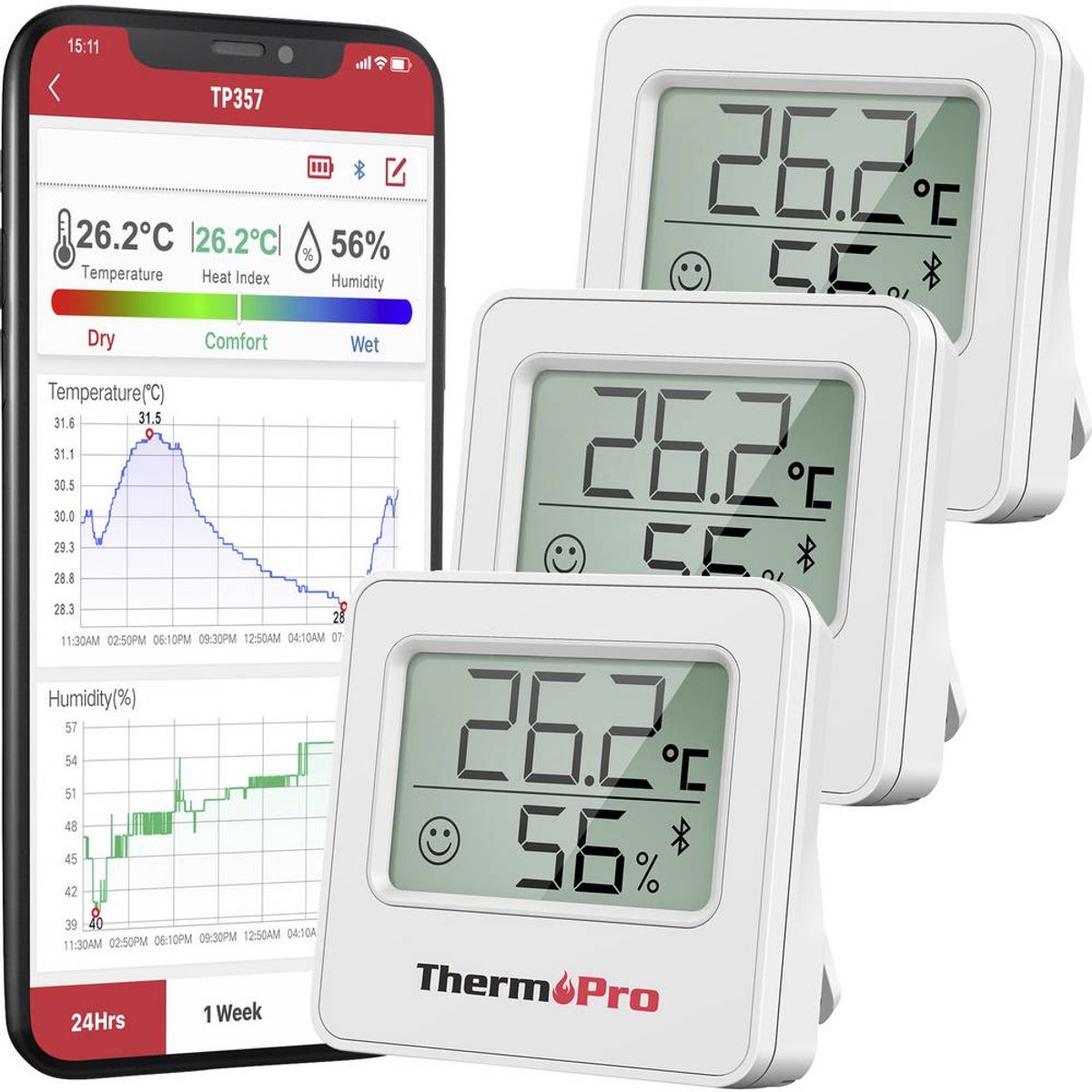 ThermoPro Thermo-hygromètre radiopiloté blanc TP357-3