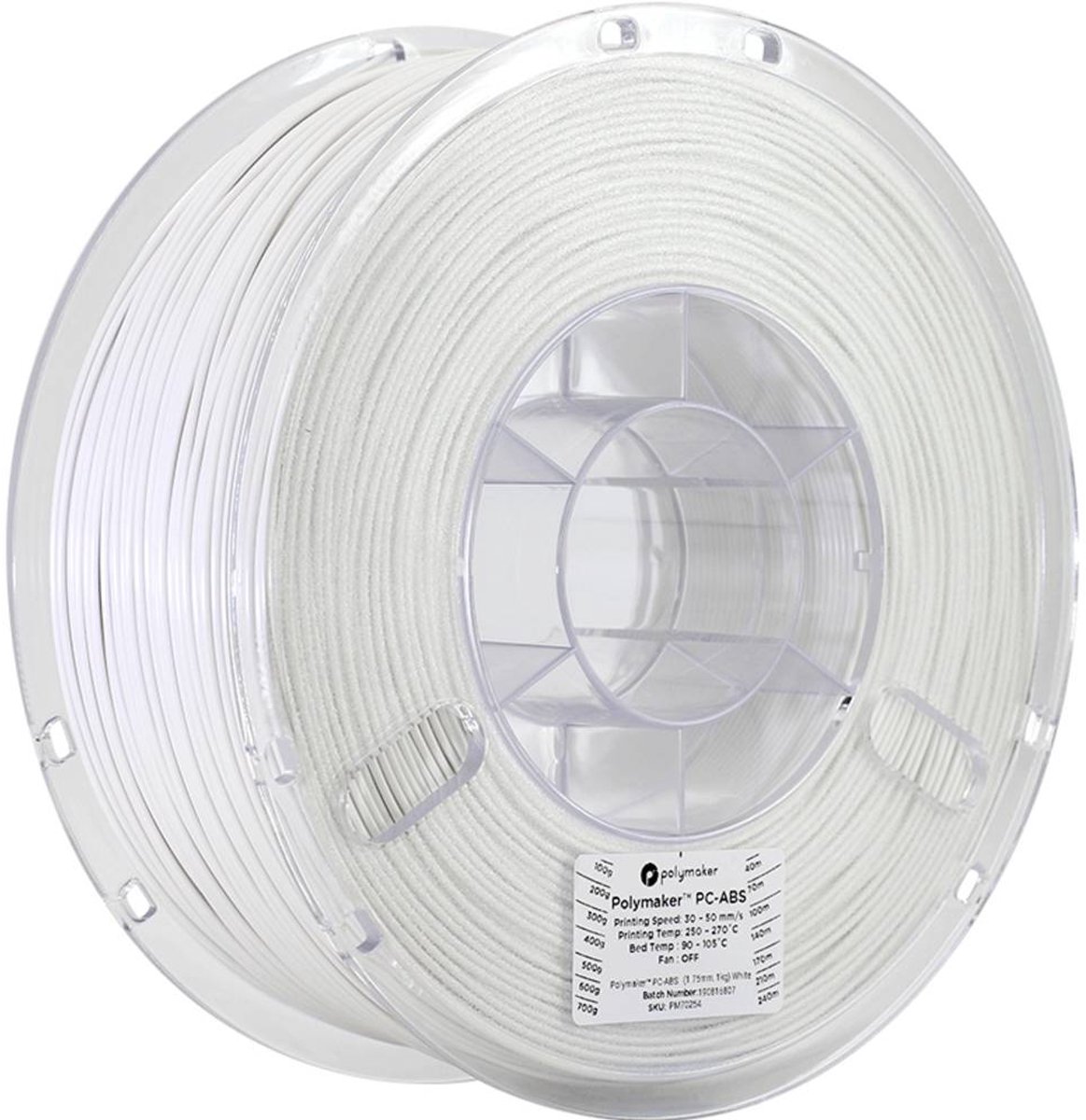 Polymaker PC04002 PC04002 Filament PC-ABS résiste à la chaleur, résiste aux chocs 1.75 mm 1000 g blanc 1 pc(s)