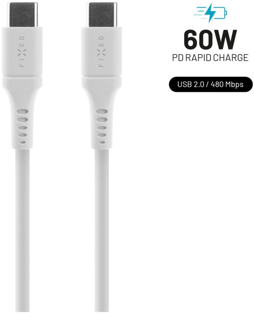 FIXED LIQUID Silicone - 60W - USB-C <-> USB-C - 1.2m - Hvid