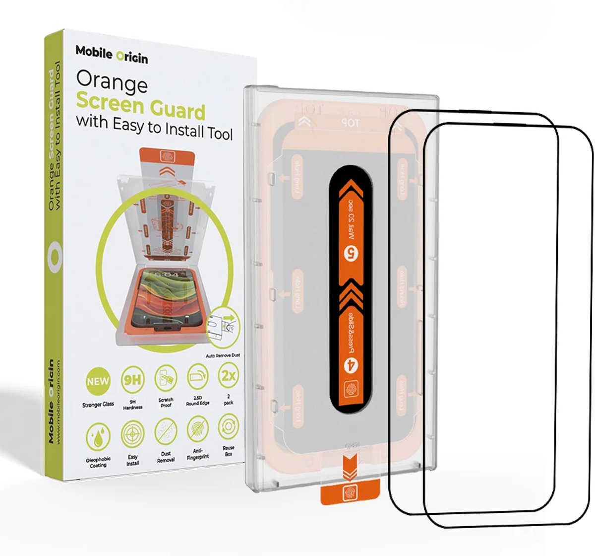 Mobile Origin Orange Screen Guard iPhone 15 with easy applicator - 2 pack