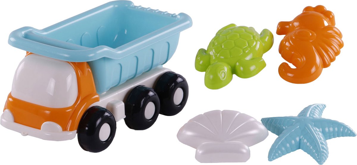 Cavallino Toys Beach Dump Truck with 4 Sand Shapes Blue
