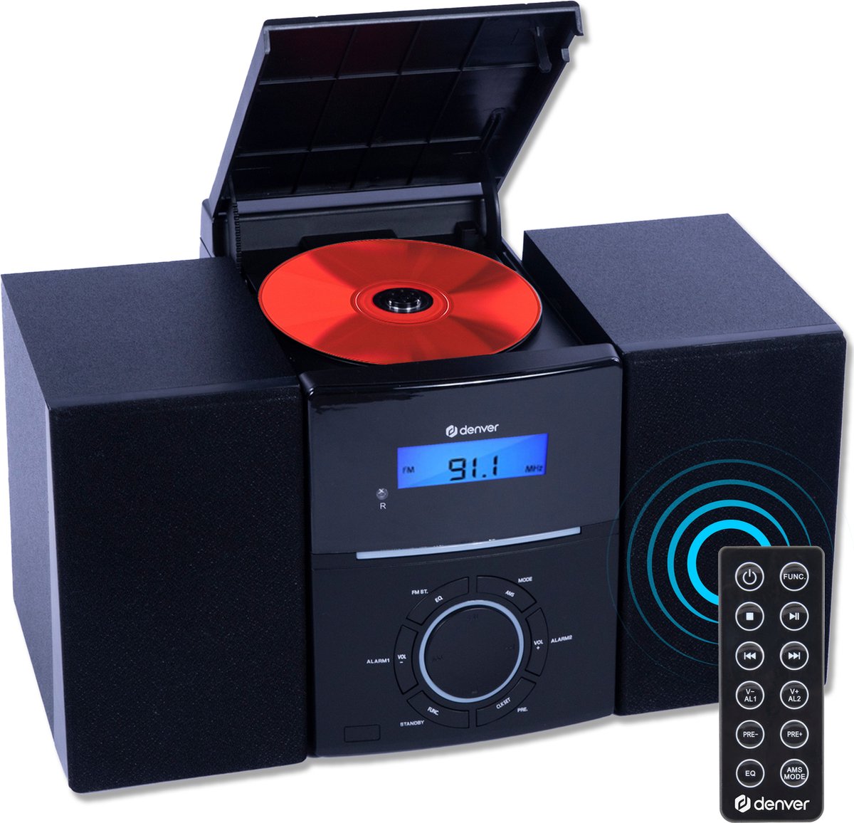 Denver MCA-240 Chaîne stéréo AUX, CD, FM, fonction réveil, avec télécommande 2 x 20 W noir