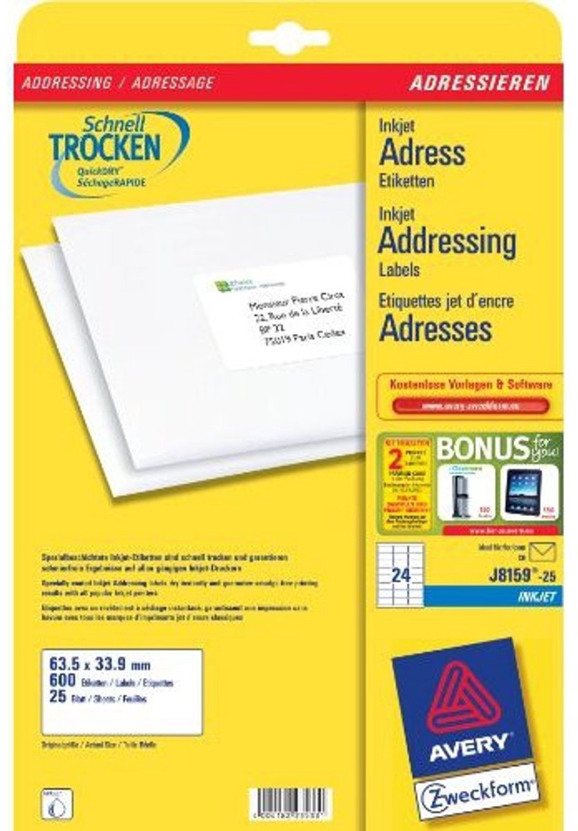 Avery - address labels - 600 pcs. - 33.9 x 64 mm