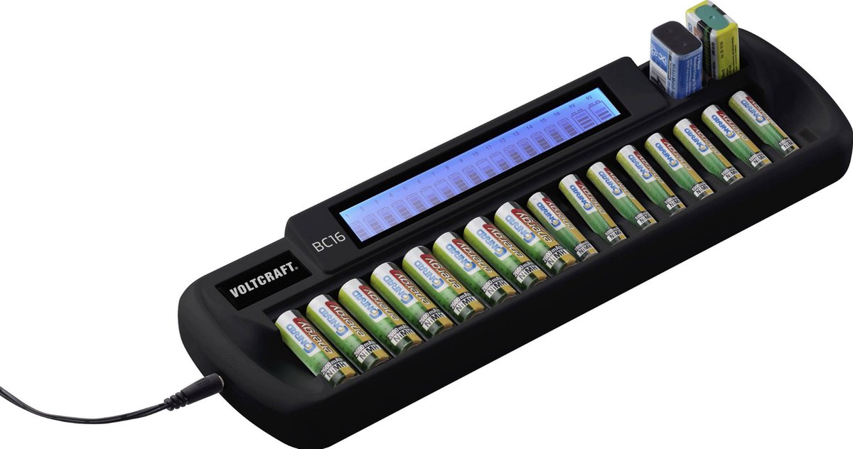 Chargeur de piles rondes VOLTCRAFT BC16 NiMH, Li-ion LR6 (AA), LR03 (AAA), 6LR61 (9 V)
