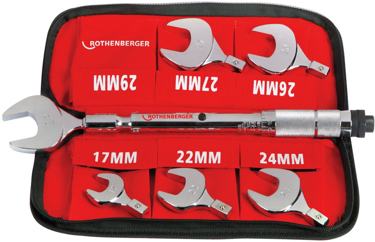 Rothenberger 175001 Set de clés à fourche dynamométriques pour embouts interchangeables clé à fourche 14 - 77 Nm