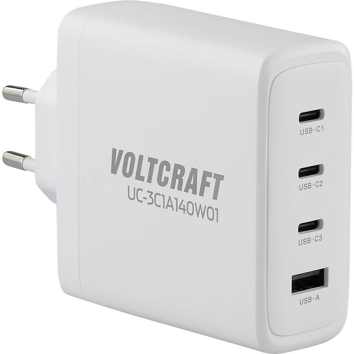 VOLTCRAFT UC-3C1A140W01 Chargeur USB 140 W 3x USB-C®, 1x USB-A USB PD 3.1 blanc intérieure GaN