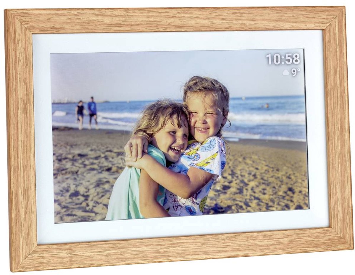 Cadre photo numérique Wi-Fi TFA Dostmann FRAMEO App 25.7 cm 10.1 pouces 1280 x 800 Pixel 32 GB marron, blanc