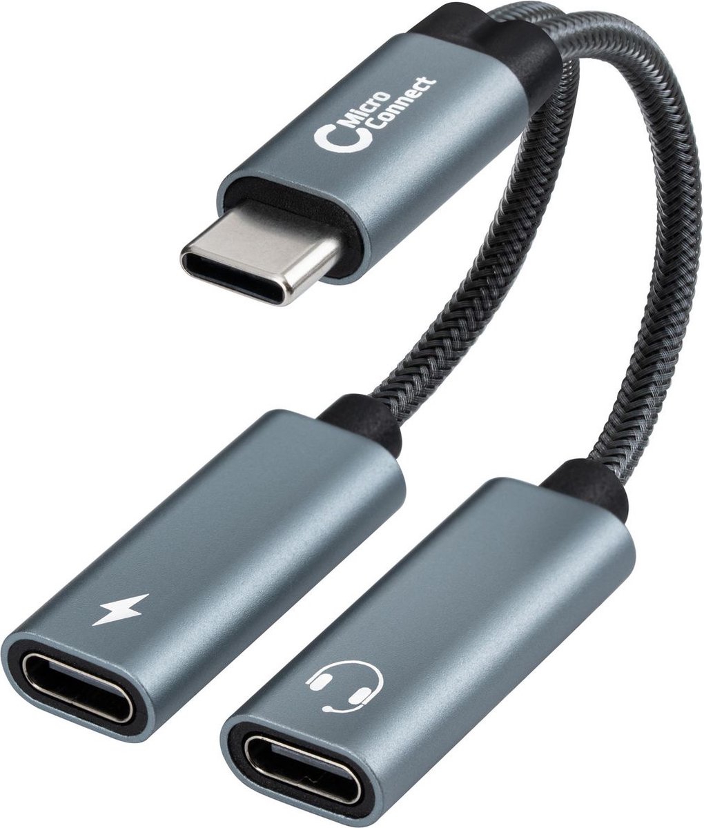 MicroConnect USB-C to USB-C headphone / charging adapter - 13 cm