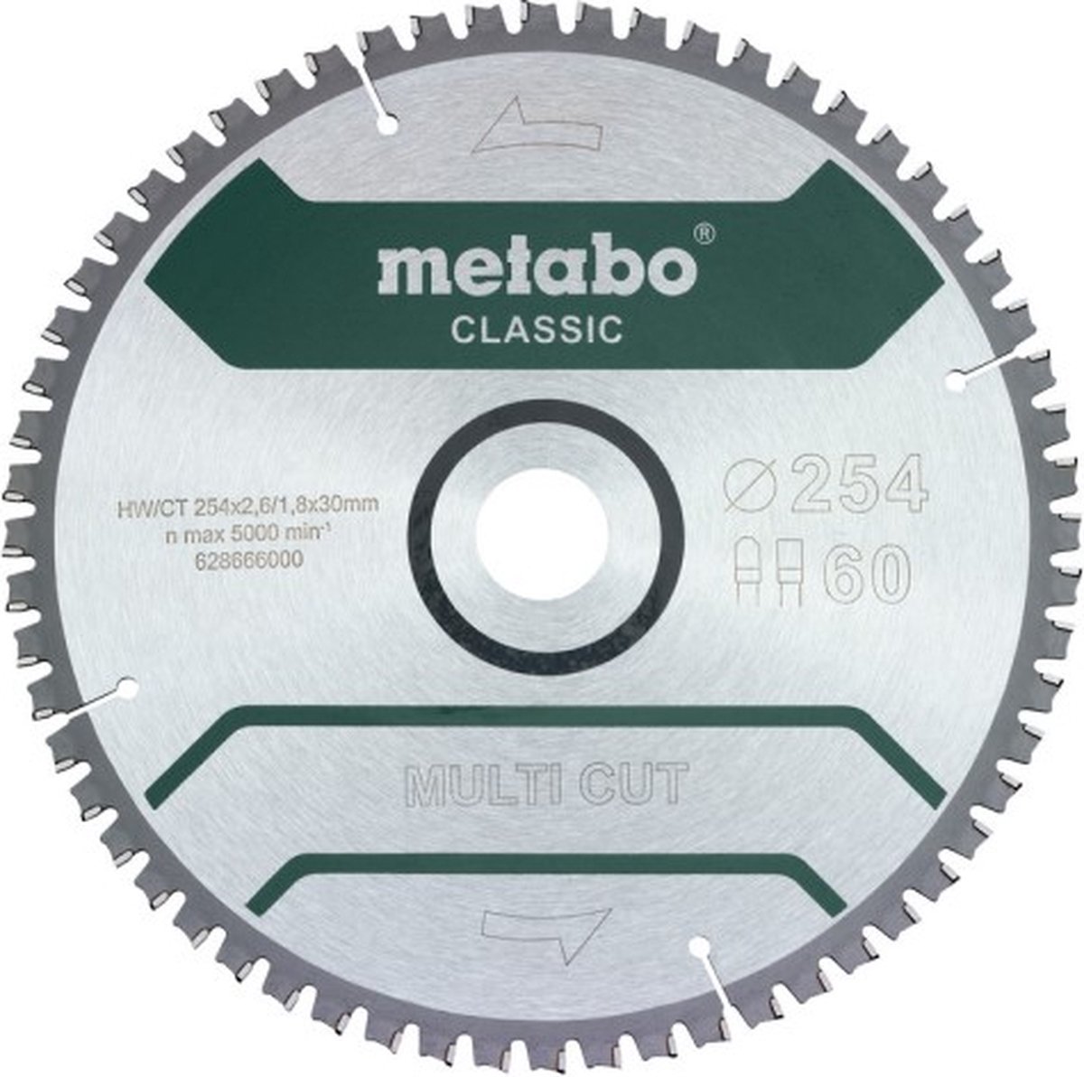 Metabo MULTI CUT CLASSIC 628285000 Lame de scie circulaire 254 x 30 x 1.8 mm Nombre de dents: 60 1 pc(s)