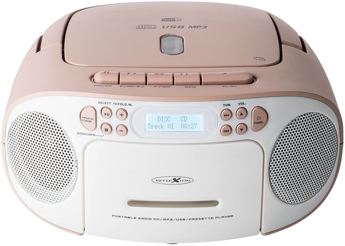 Reflexion Tragbarer Radiorecorder Radio-lecteur CD DAB+, DAB, FM AUX, CD, Cassette, USB blanc, rose