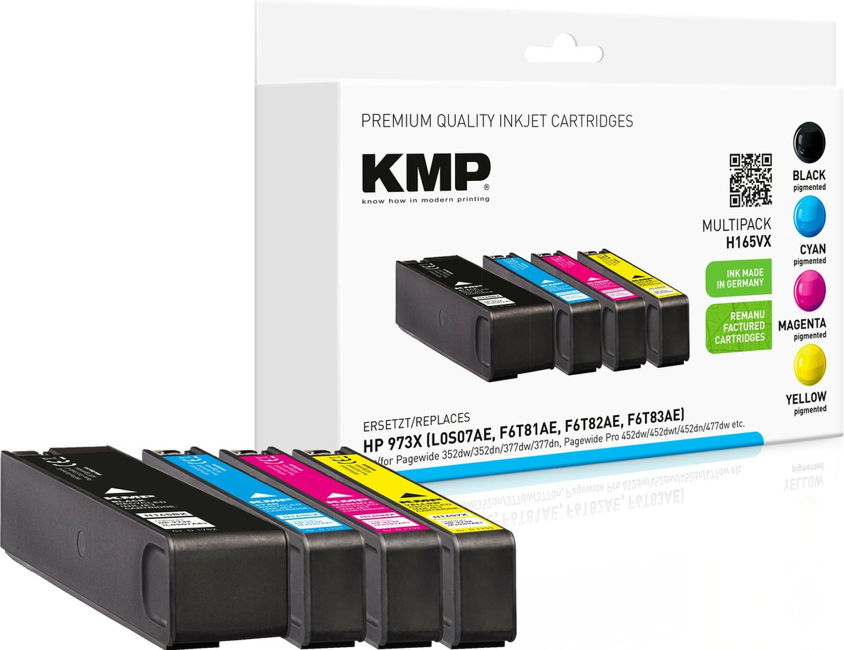 KMP Encre remplace HP HP 973X compatible pack bundle noir, cyan, magenta, jaune H165VX 1752,4005