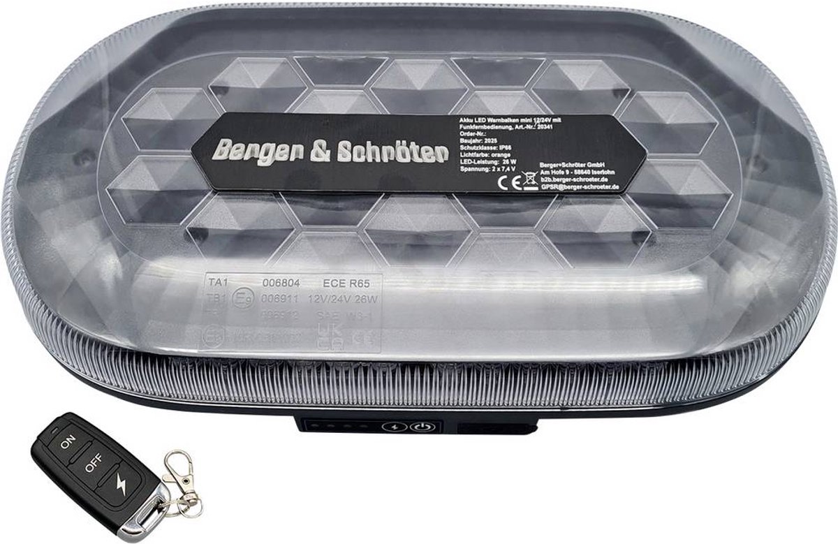 Berger & Schröter Rampe lumineuse Akku LED Mini SM865DR 12 V, 24 V via USB pied magnétique orange