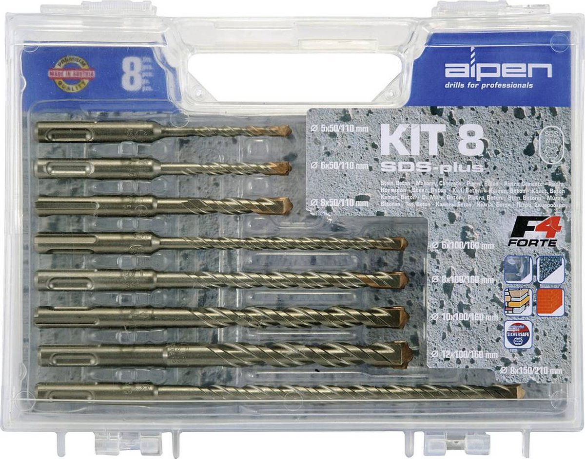 Jeu de forets pour marteau-perforateur 8 pièces SDS-Plus Alpen 80704100100 1 set