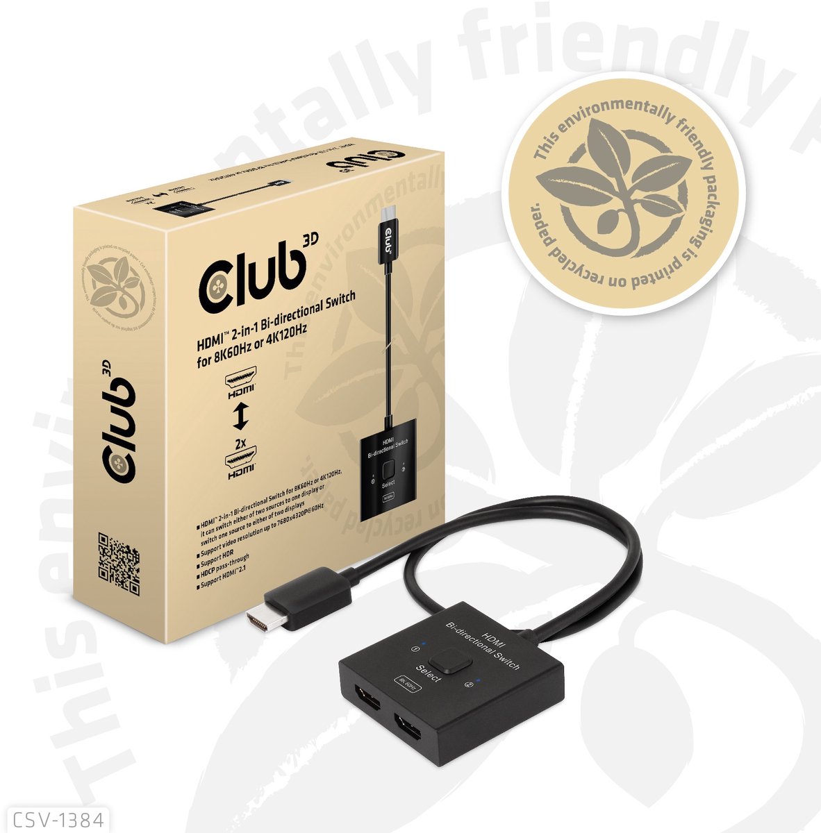 Club 3D CSV-1384 - video/audio switch - 2-in-1 bi-directional - 2 ports