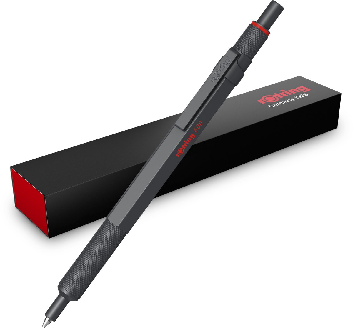Rotring rOtring 600 Kuglepen | Medium Spids | Sort Blæk | Metalkrop | Mørk Sten | Skridsikkert Rillet Greb & Sekskantet skaft | Genopfyldelig