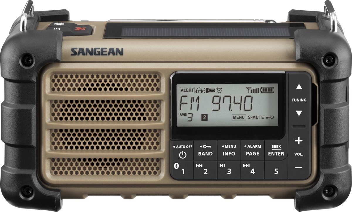 Sangean MMR-99 - AM/FM-RDS - Bluetooth - AUX - Hand Crank - Solar - Dessert - AM/FM