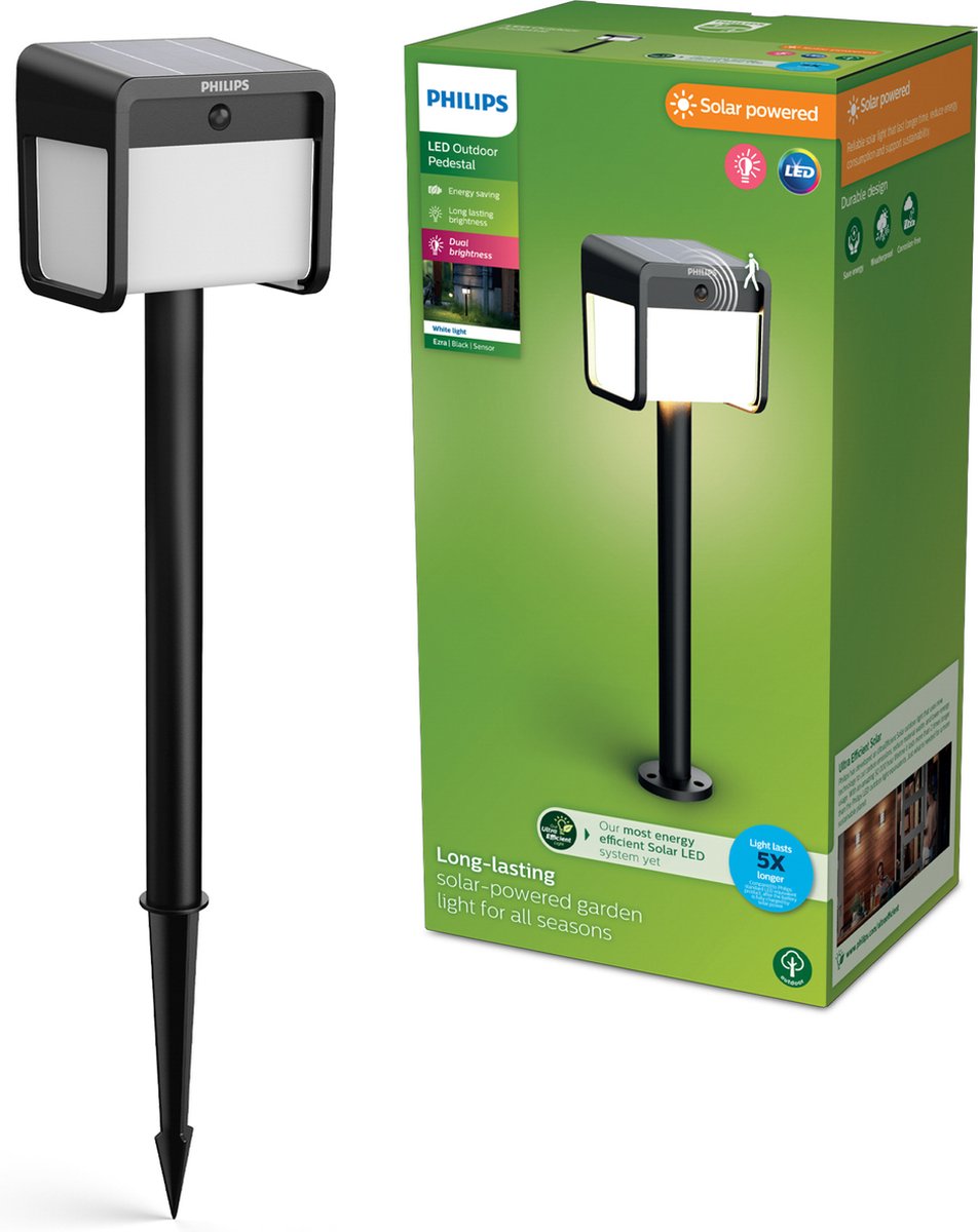Lampadaire dextérieur solaire Philips LED 929004631901 Ezra LED LED intégrée 1.8 W noir