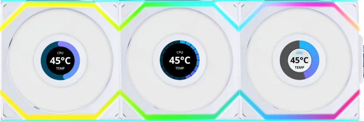 Lian Li UNI FAN SL Wireless LCD (3-pack) - Kabinet køler - 120mm - Hvid med RGB LED lys - 30 dBA