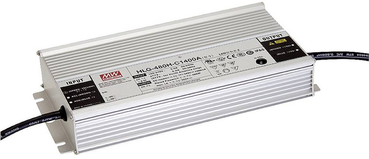 MEAN WELL HLG-480H-C1400A Driver de LED à courant constant 480 W 700 - 1400 mA 171 - 343 V/DC réglable, non dimmable, protection contre les surcharges,