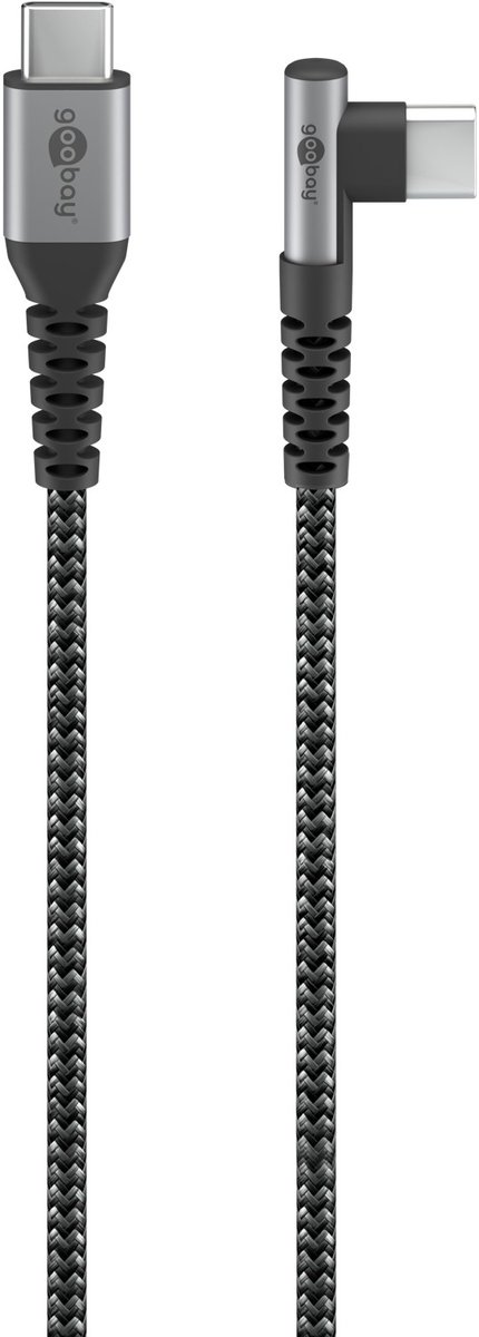 Pro USB-C <-> USB-C - 90° - Sleeved - 1m - Grå