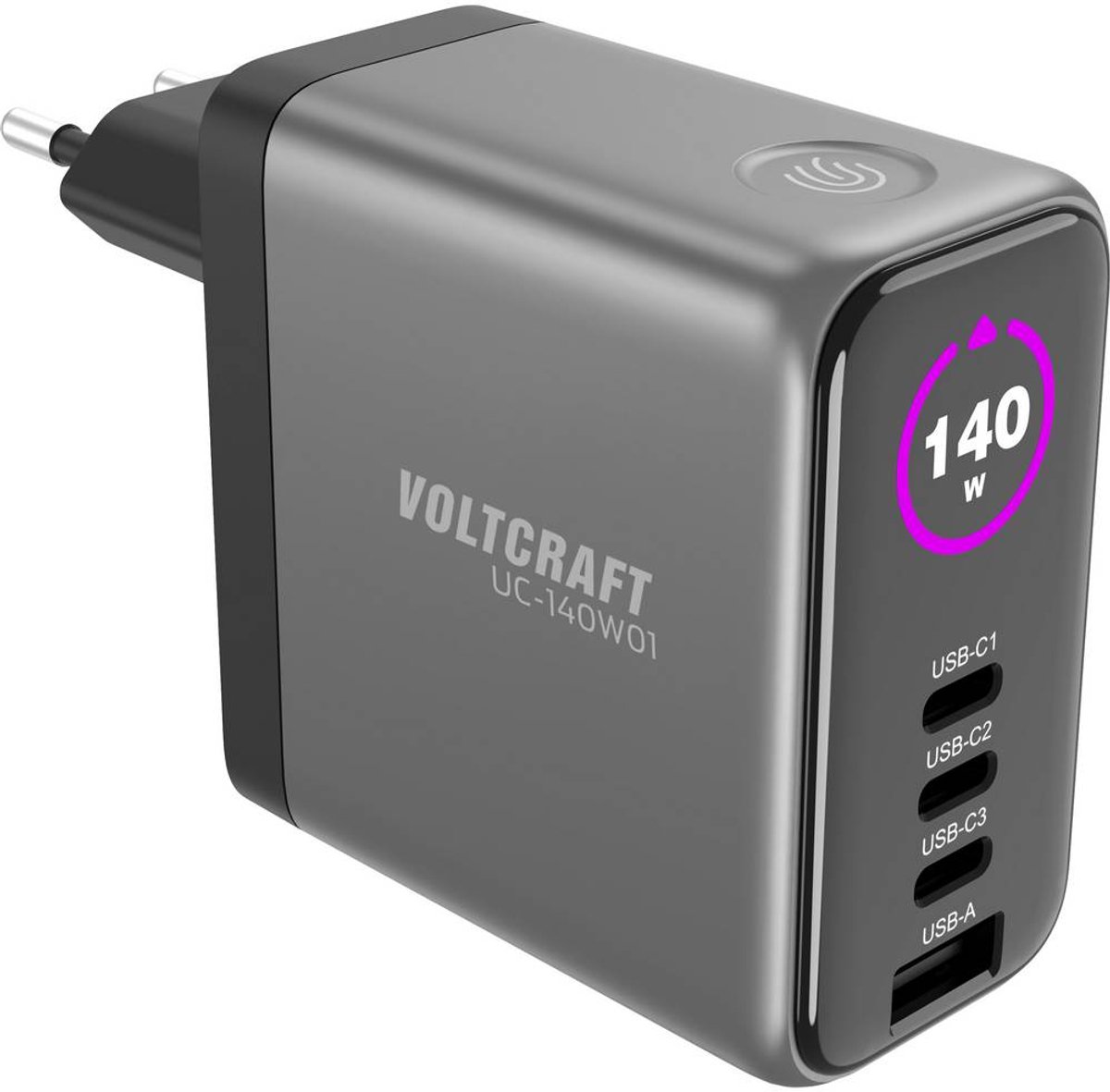 VOLTCRAFT UC-140W01 Chargeur USB 140 W 1x USB-A, 3x USB-C® Power Delivery noir intérieure GaN, USB Power Delivery (USB-PD), chargeur rapide