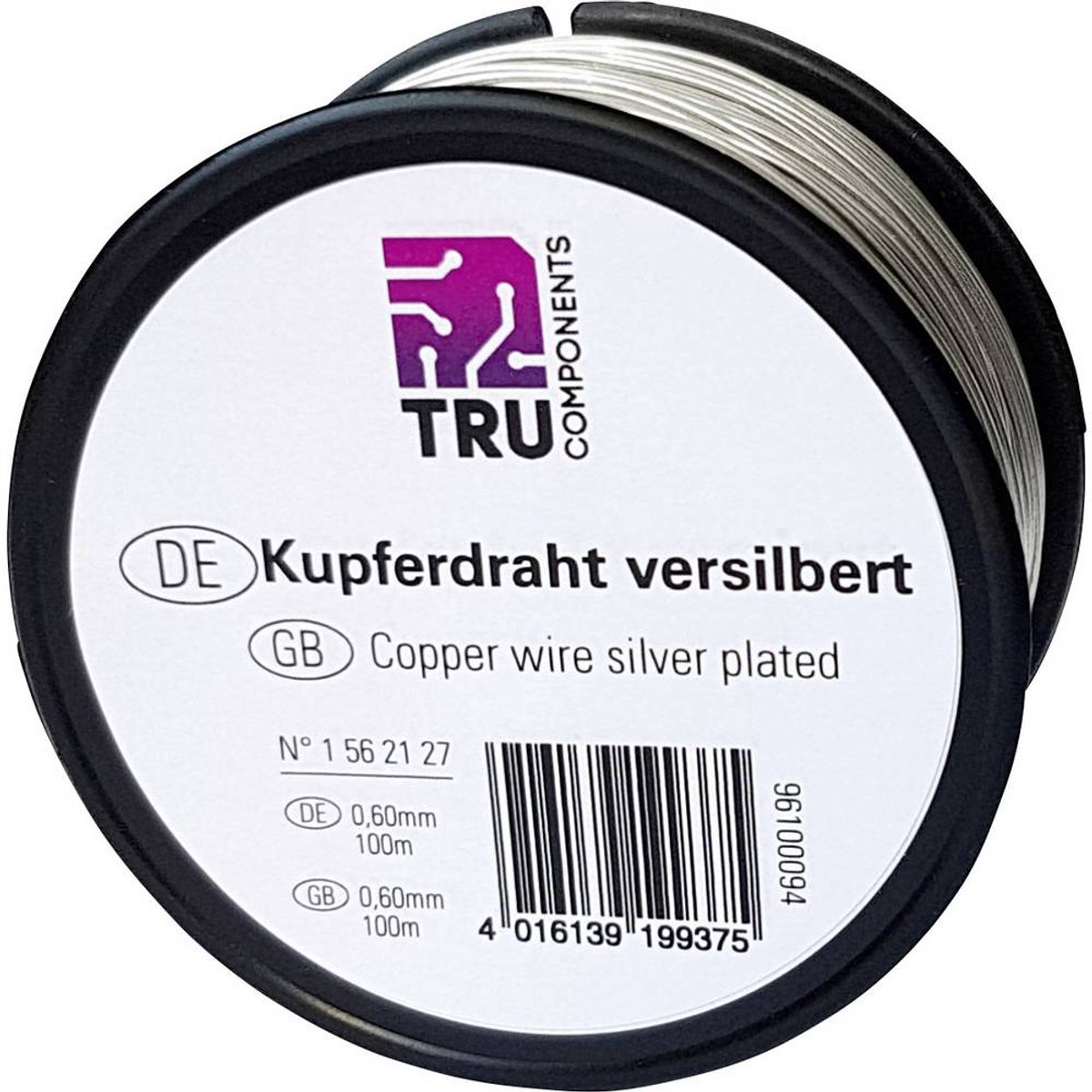 Fil de cuivre TRU COMPONENTS 1516008/100 1562140 Ø extérieur (sans vernis isolant): 0.80 mm 100 m