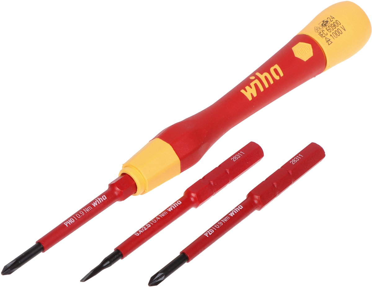 Wiha Wiha PicoFinish slimVario - Handhalter mit Bitset VDE Jeu de tournevis 4 pièces vis à fente, cruciforme Phillips, Pozidriv