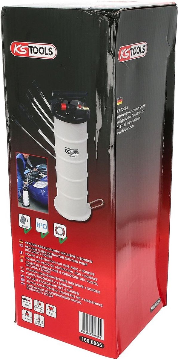 KS Tools 160.0865 Pompe daspiration à vide 6,5 litres avec 4 sondes Système de raccord rapide daspiration