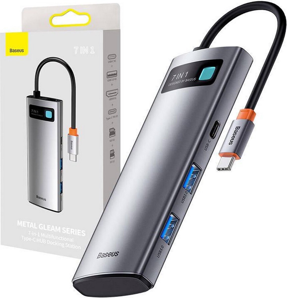 Baseus Hub-adapter 7-i-1 USB-C til 2x USB 3.0 + HDMI + USB-C PD USB hub - USB 3.0 - 7 ports - Grå