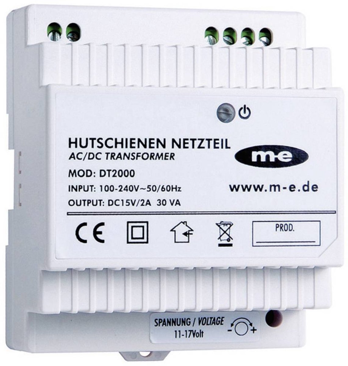 m-e modern-electronics DT 2000 Interphone filaire Alimentation pour rail DIN blanc