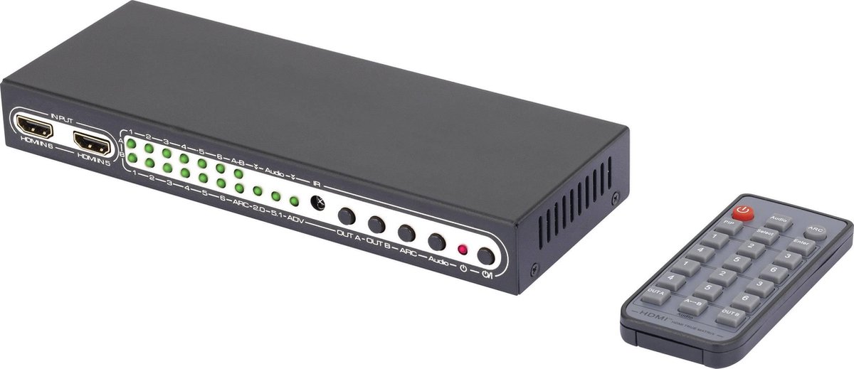 SpeaKa Professional 6 ports Switch matrice HDMI avec fonction Image dans limage, avec télécommande UHD 4K @ 60 Hz