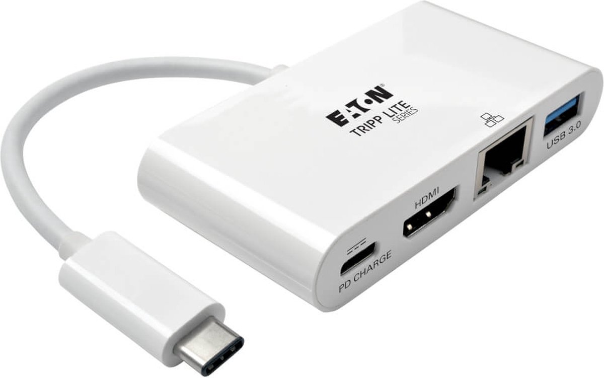 Eaton Series USB C to HDMI Multiport Video Adapter Converter w/ USB-A Hub USB-C PD Charging Gigabit Ethernet Port Thunderbolt 3 Compatible USB Type C to HDMI USB Type-C