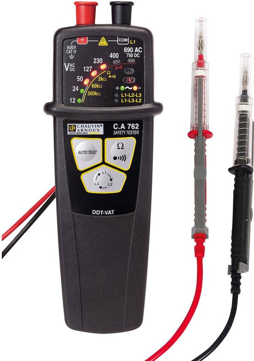 Testeur de tension à 2 pôles Chauvin Arnoux C.A 762 IP2X CAT IV 600 V LED, Acoustique