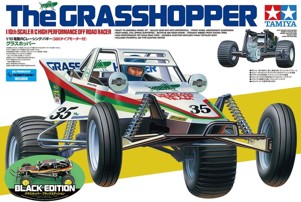 Tamiya RC The Grasshopper Black Edition brushed 1:10 Auto RC électrique Buggy propulsion arrière kit à monter 2,4 GHz set exclusif