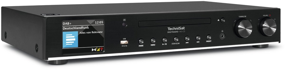 TechniSat DIGITRADIO 143 CD Adaptateur radio DAB, DAB+, Internet, FM AUX, Bluetooth, CD, USB, WiFi, radio internet avec télécommande, fonction réveil noir