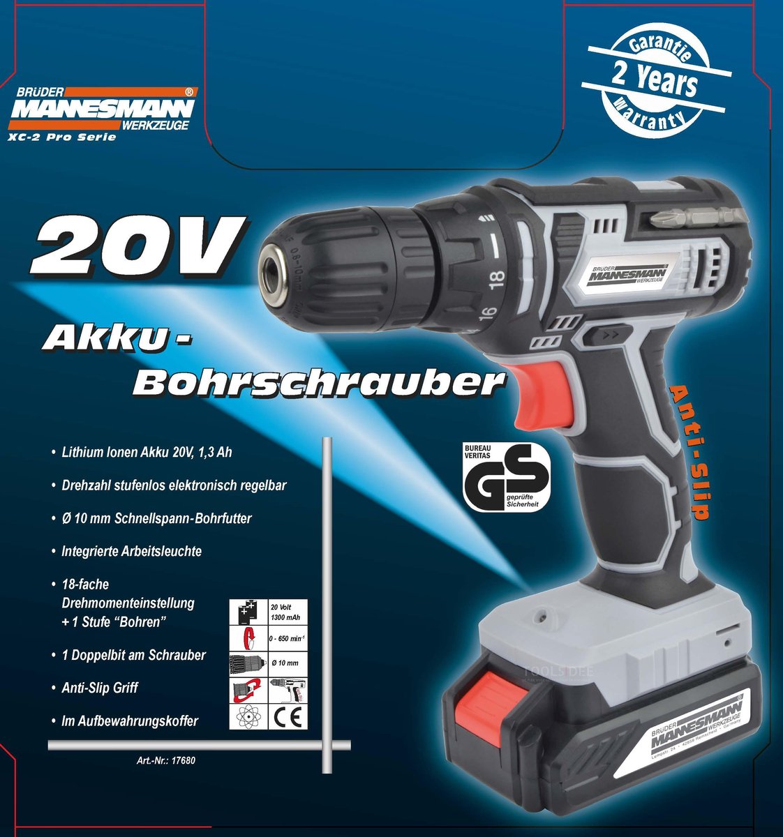 Perceuse-visseuse sans fil Brüder Mannesmann SC-11600420 M17680 20 V 1.3 Ah Li-Ion + batterie, + mallette