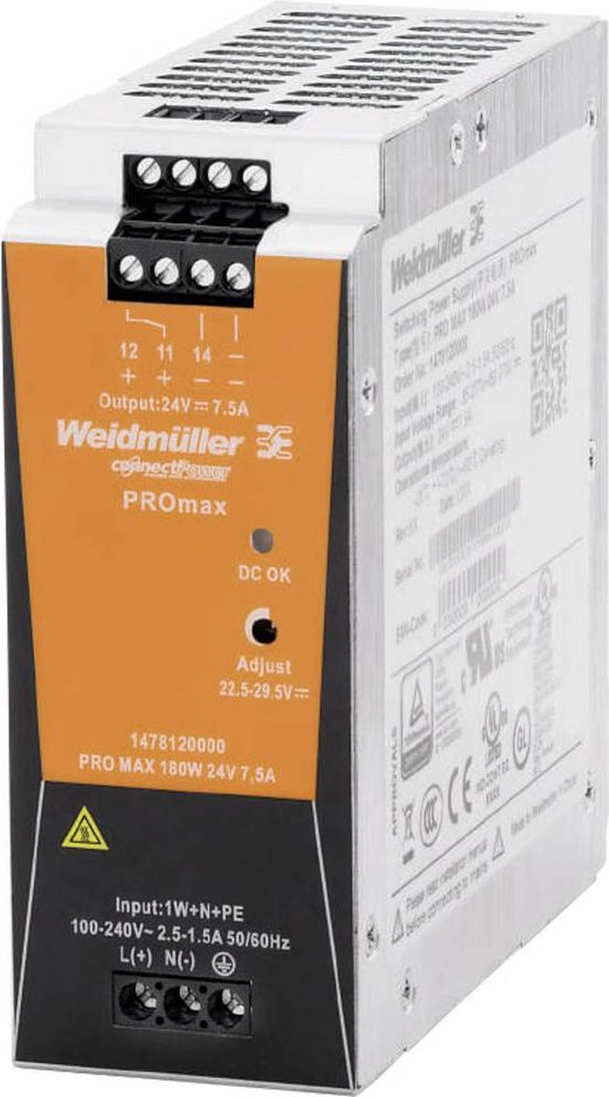 Weidmüller 1478120000 Alimentation rail DIN 24 V/DC 7.5 A 180 W Contenu 1 pc(s)