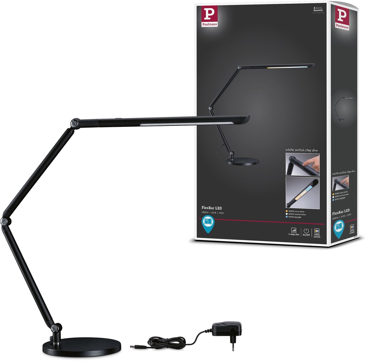 Lampe de bureau à LED Paulmann FlexBar LED 10.6 W noir