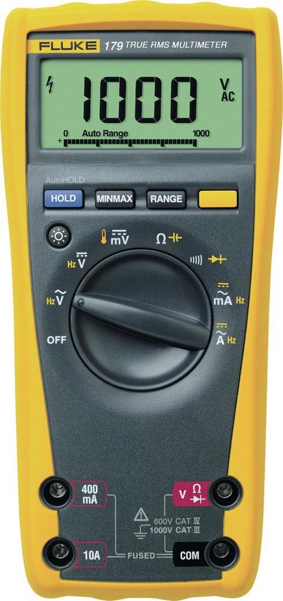 Multimètre Fluke 1592842 numérique test de continuité, avec rétroéclairage de lécran, mesure de capacité CAT III 1000 V, CAT IV 600 V Affichage (nombre de