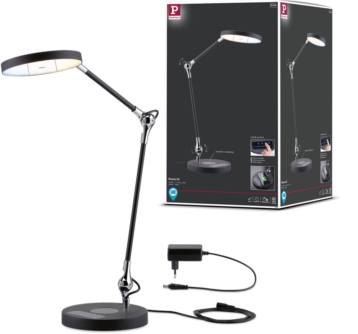 Lampe de bureau à LED Paulmann Numis 78910 11 W blanc chaud noir