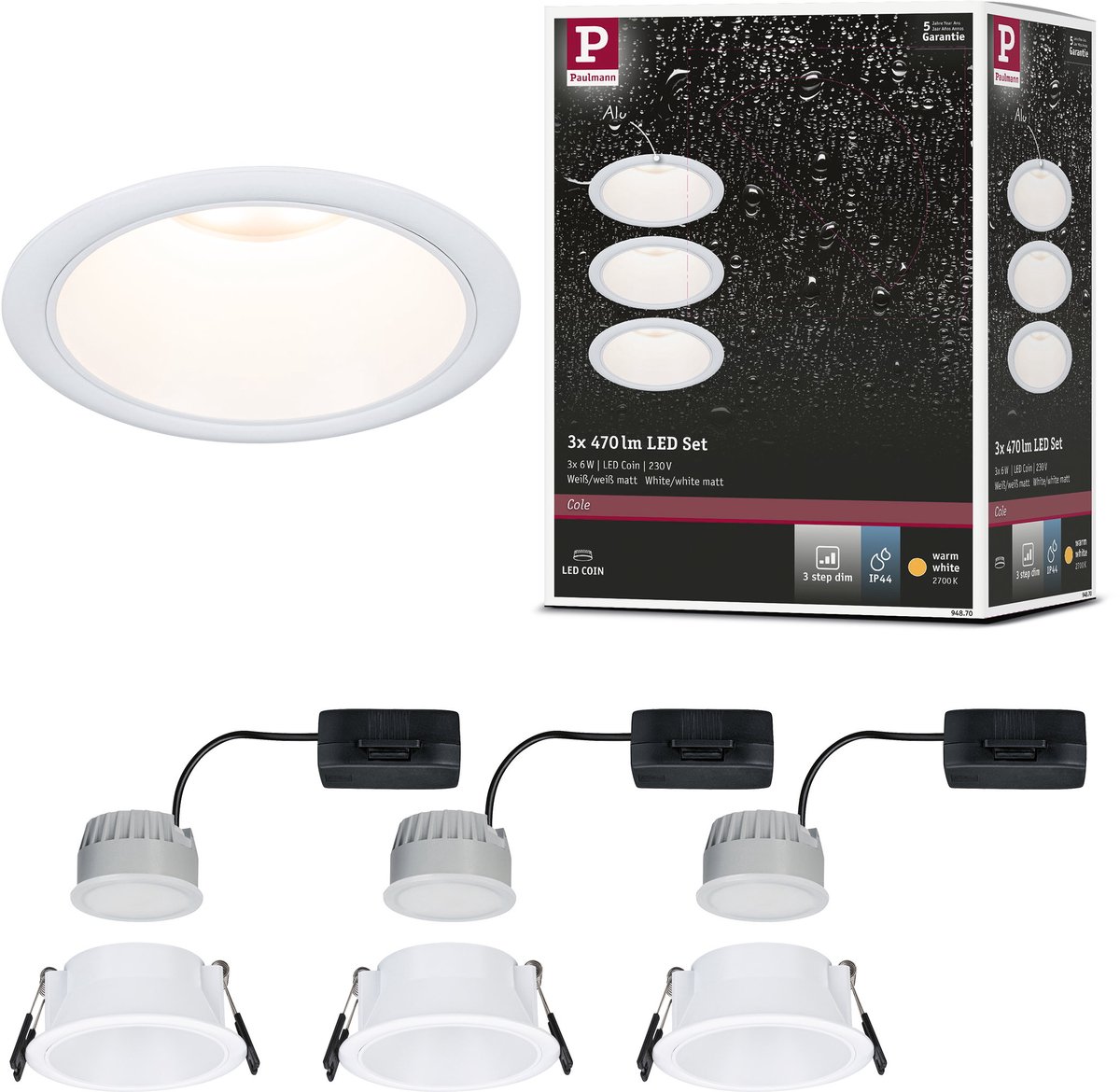 Paulmann 94870 Cole Coin Spot encastrable LED LED 6 W blanc