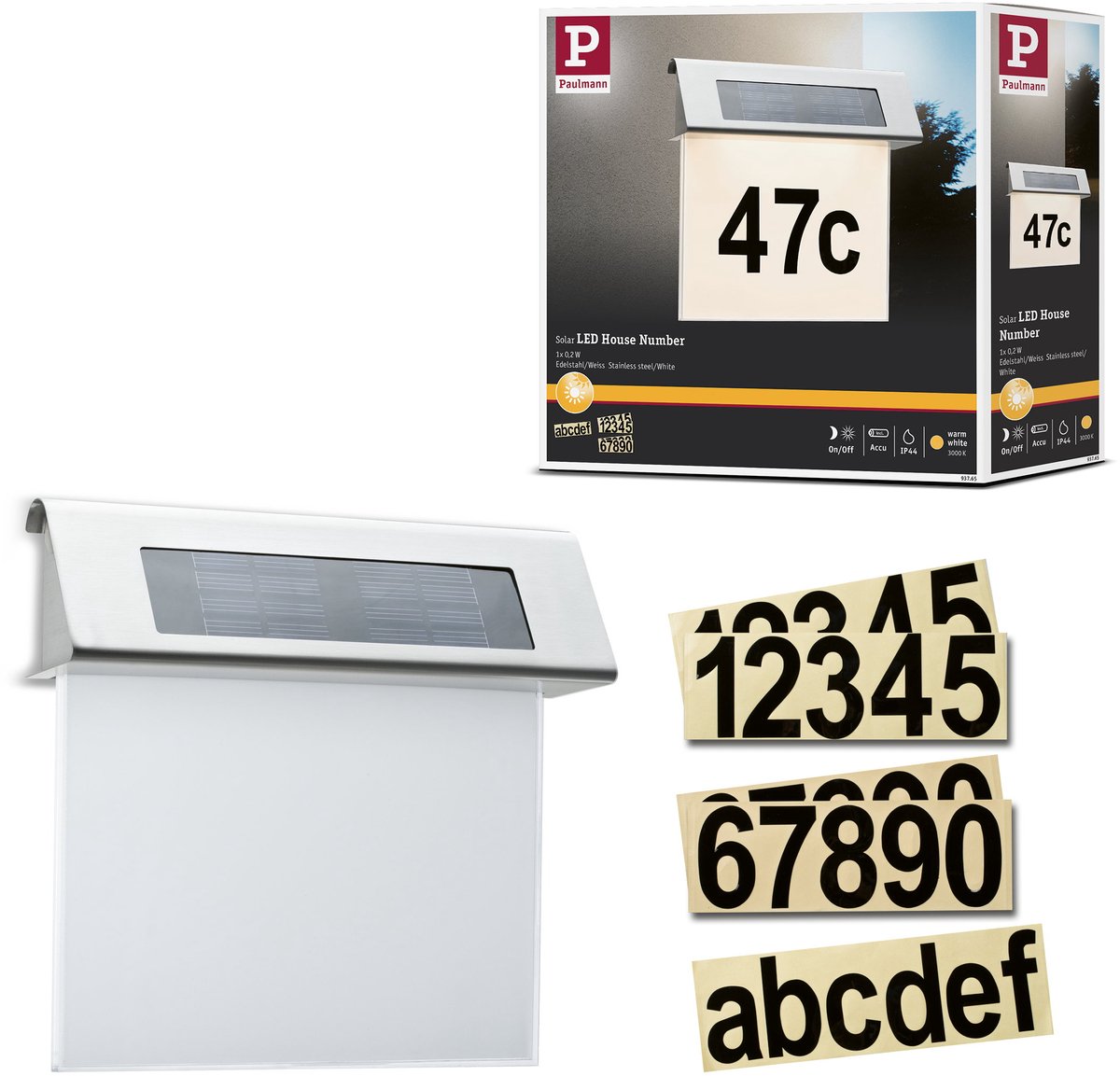 Paulmann 93765 Eclairage solaire pour numéro de maison CEE: A (A - G) 0.2 W blanc chaud acier inoxydable, blanc