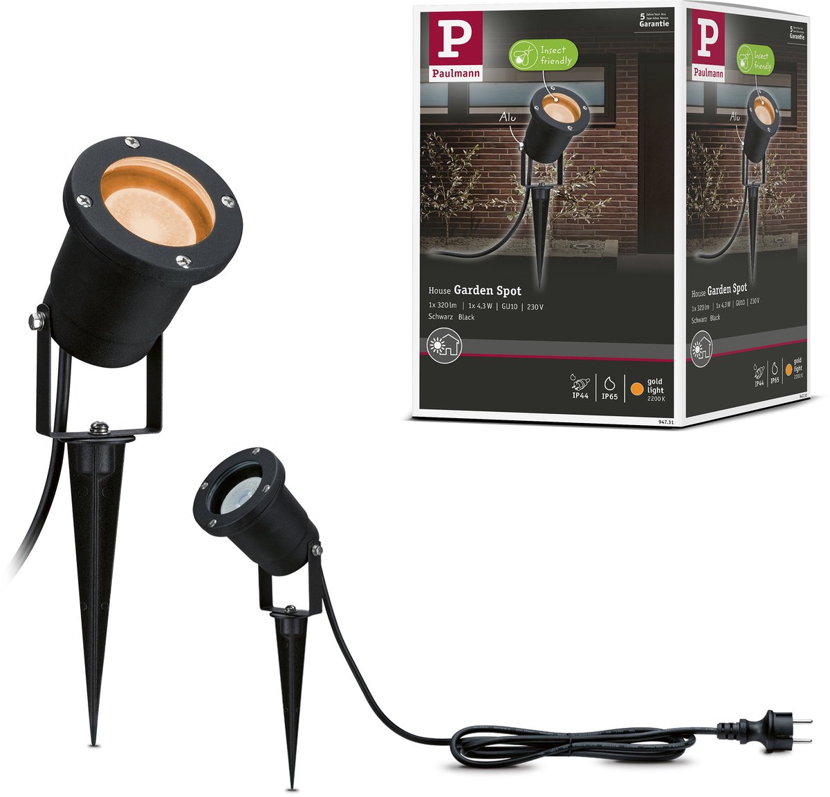 Paulmann 94731 Garden Spot 2200K Projecteur de jardin LED GU10 4.3 W noir