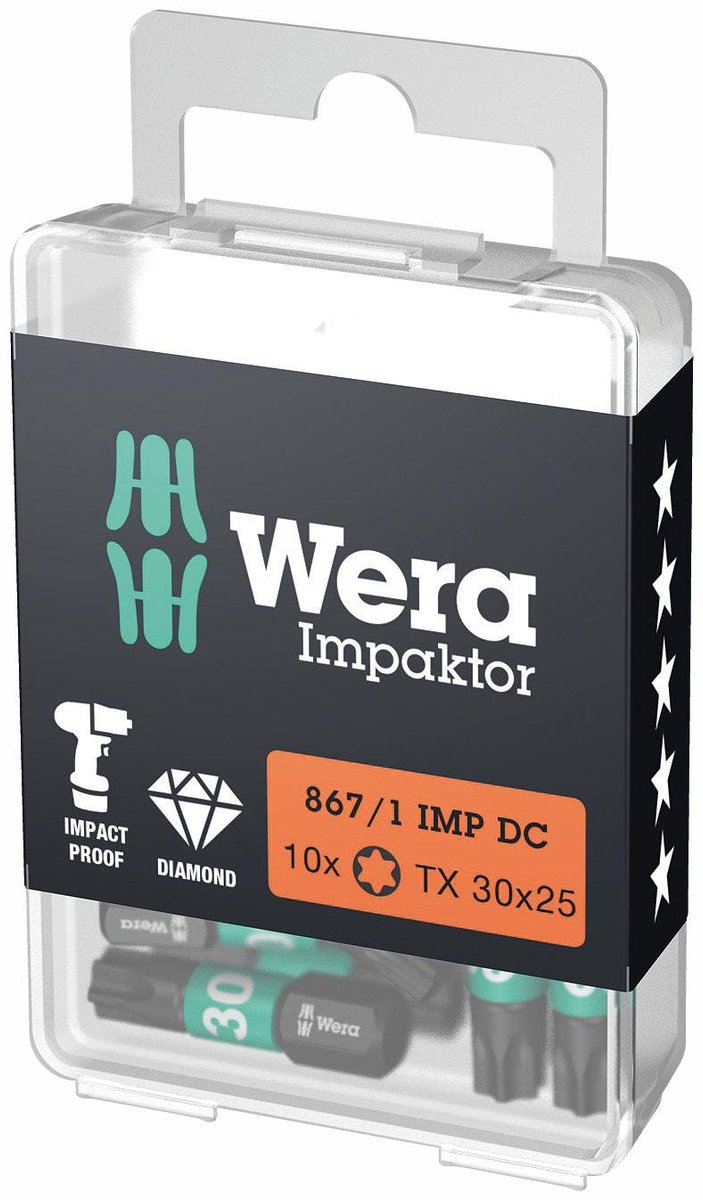 Wera 05057626001 Embout Torx Propulseur: 1/4 (6.3 mm) Sortie: TORX TX 30 25 mm
