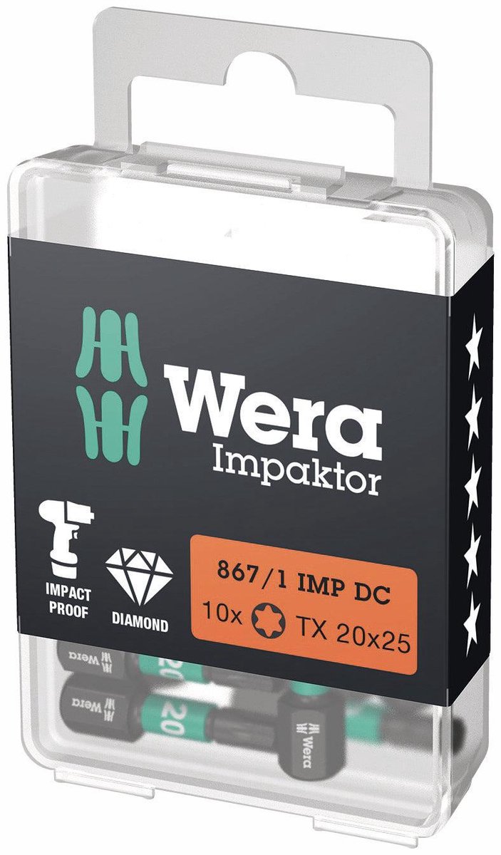 Wera 05057624001 Embout Torx Propulseur: 1/4 (6.3 mm) Sortie: TORX TX 20 25 mm