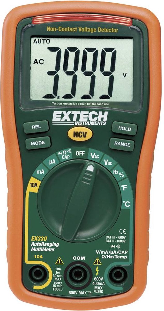 Multimètre Extech EX330 numérique mémoire de valeur temporaire CAT III 600 V Affichage (nombre de points): 4000