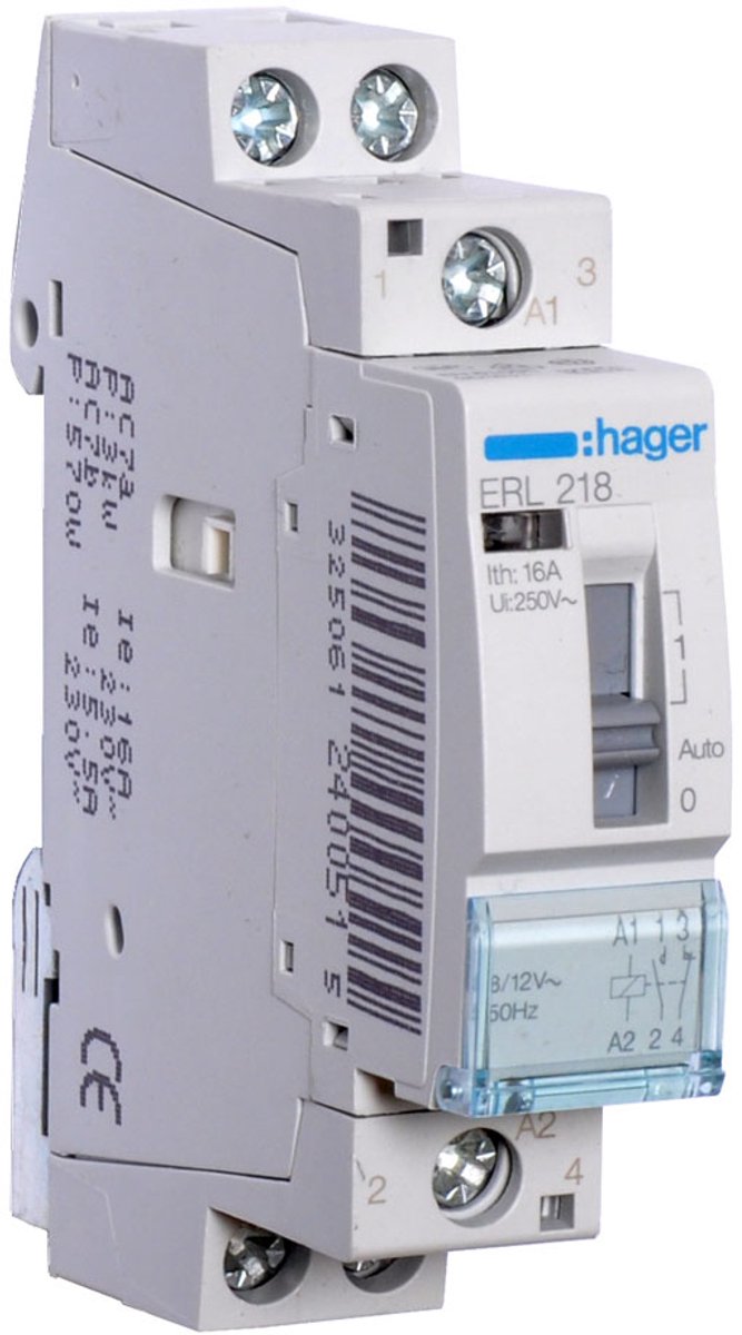 Hager ERL218 Relais dinstallation 1 inverseur (RT) 1200 VA 12 V Piece 1 pc(s)