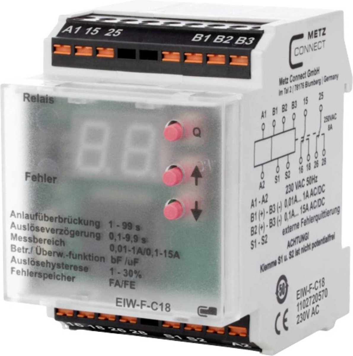 Relais de surveillance 230 V/AC (max) 2 inverseurs (RT) Metz Connect 1102720570 1 pc(s)