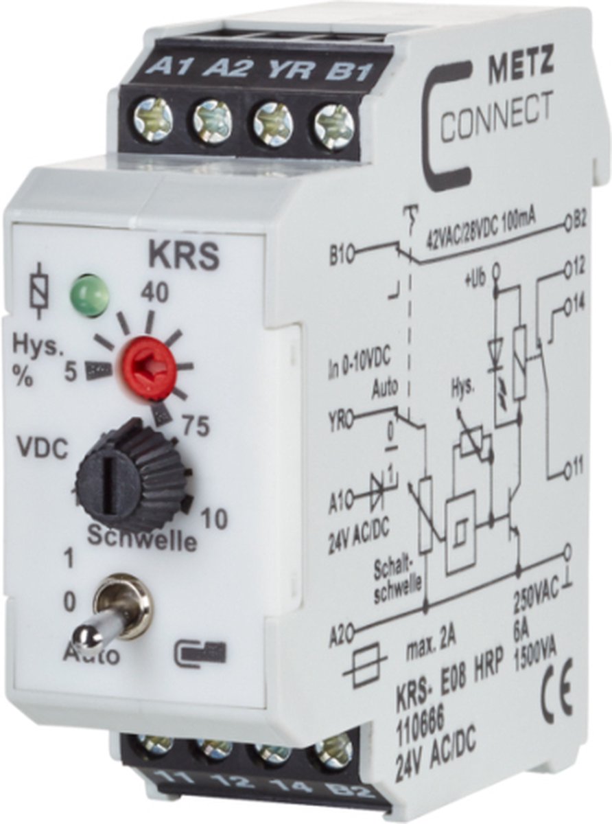 Commutateur à seuil 24, 24 V/AC, V/DC (max) 1 inverseur (RT) Metz Connect 110666 Piece 1 pc(s)